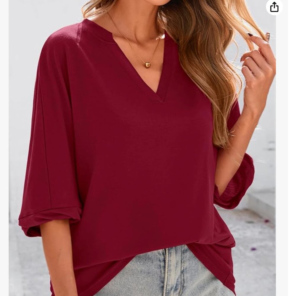 NWOT Burgundy Maroon V-Neck Oversized Blouse | Loose Fit | Size Medium - Picture 15 of 15